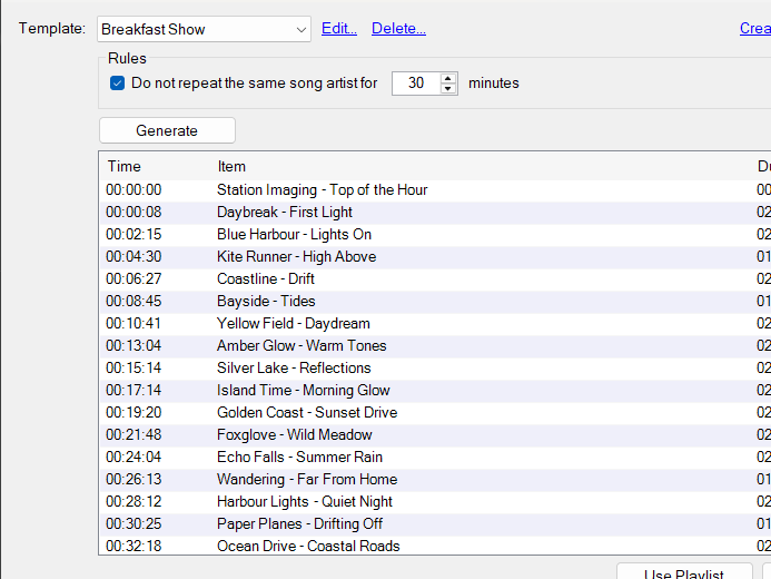 Build the running order