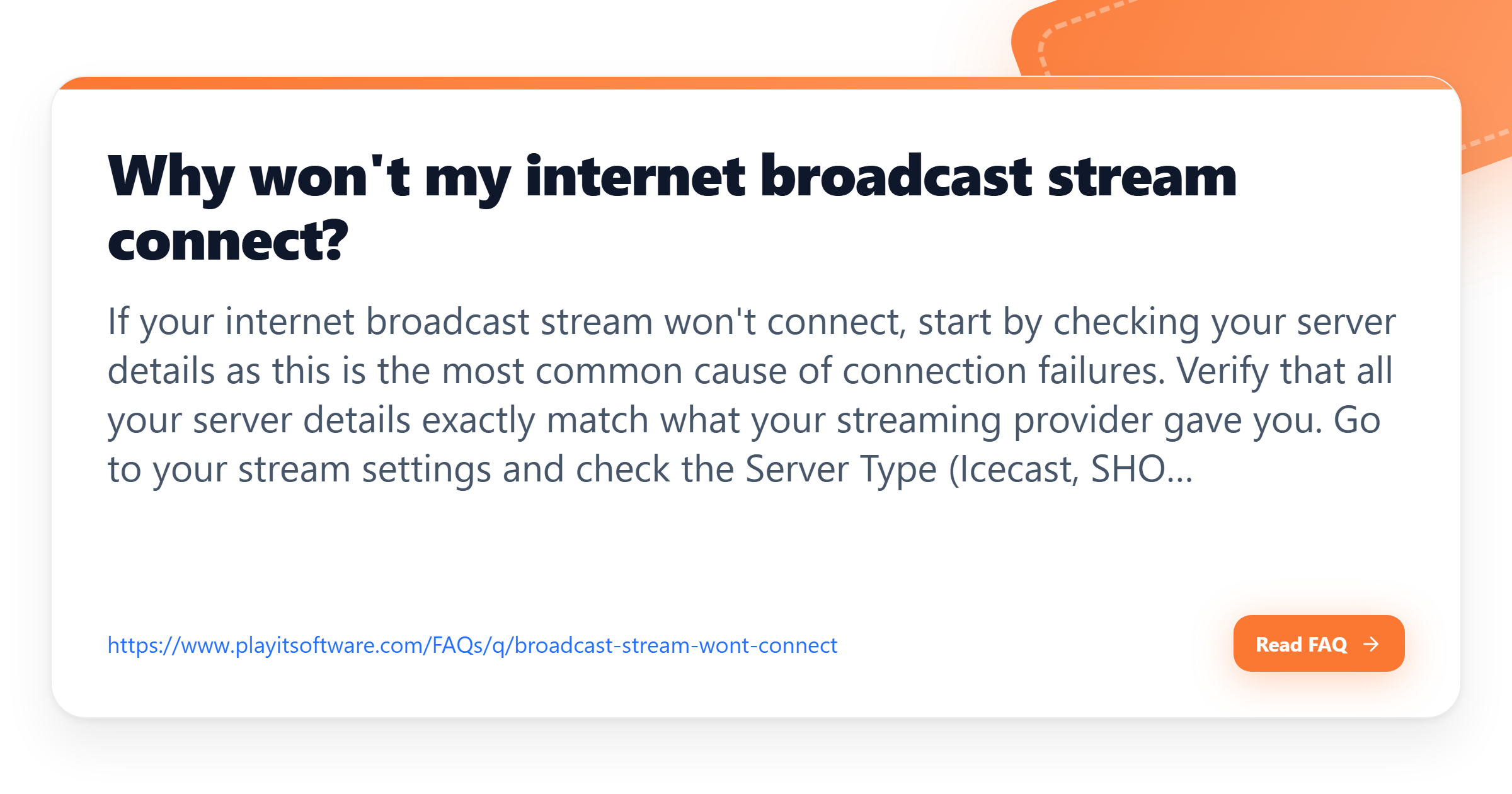 Why won't my internet broadcast stream connect? - PlayIt Software