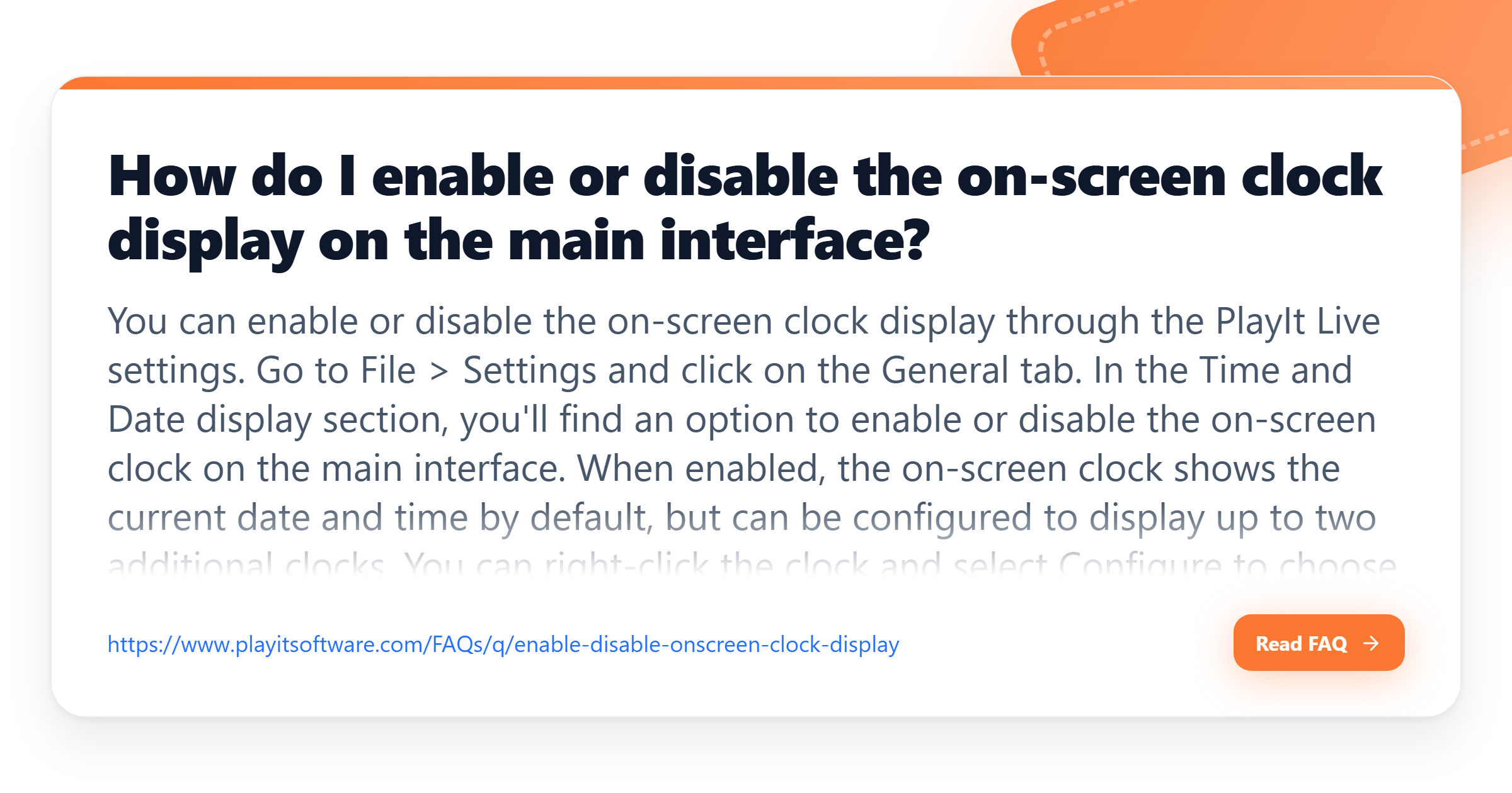 How do I enable or disable the on-screen clock display on the main ...