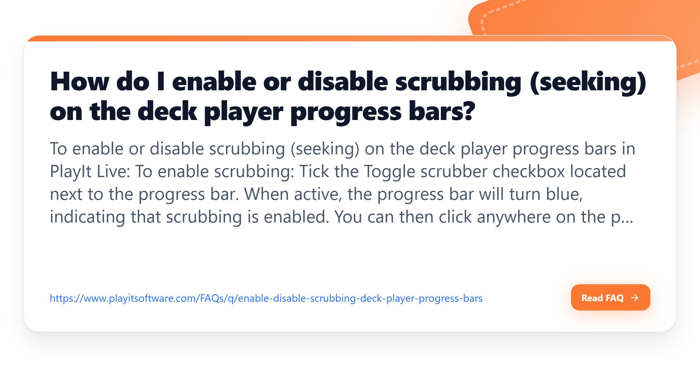 How do I enable or disable scrubbing (seeking) on the deck player ...