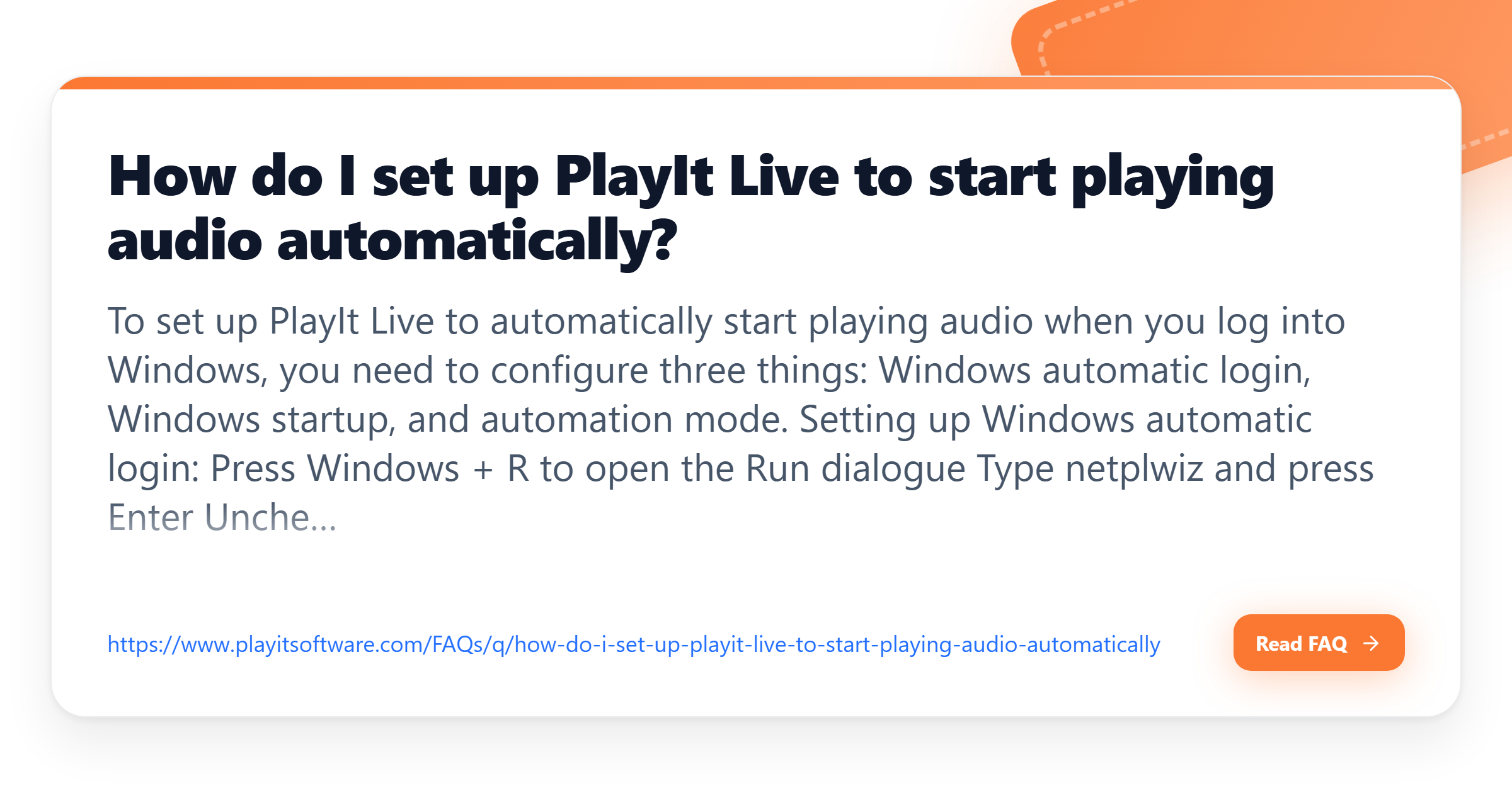 How do I set up PlayIt Live to start playing audio automatically ...