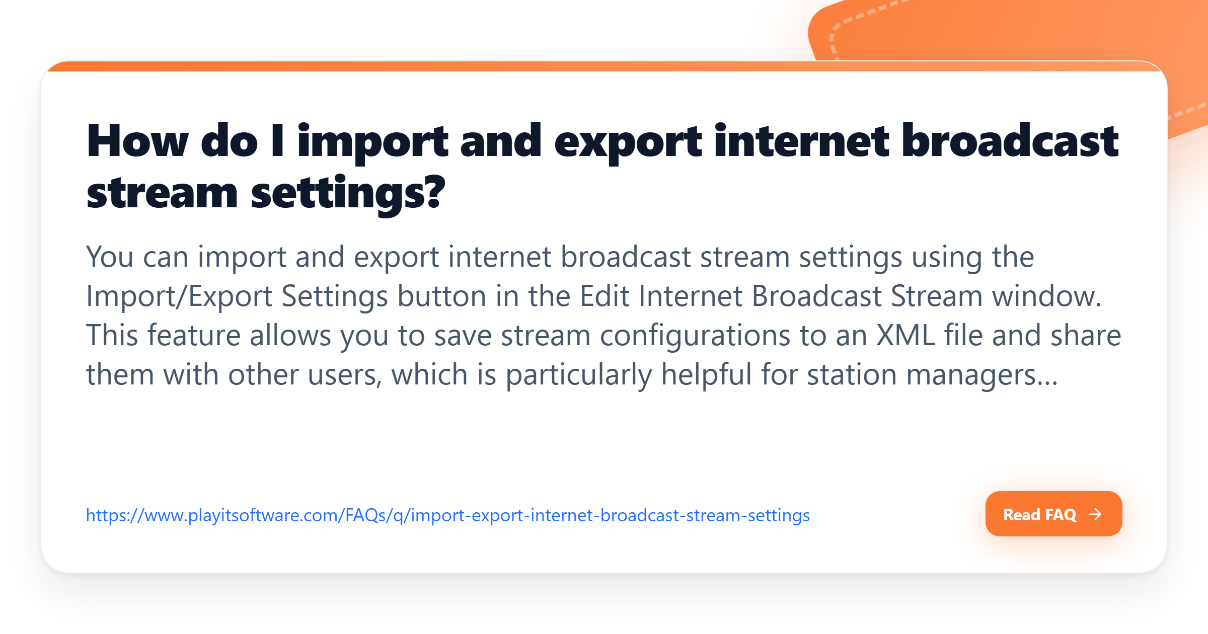 Stream Internet How do I import and export internet broadcast stream settings? - PlayIt ...