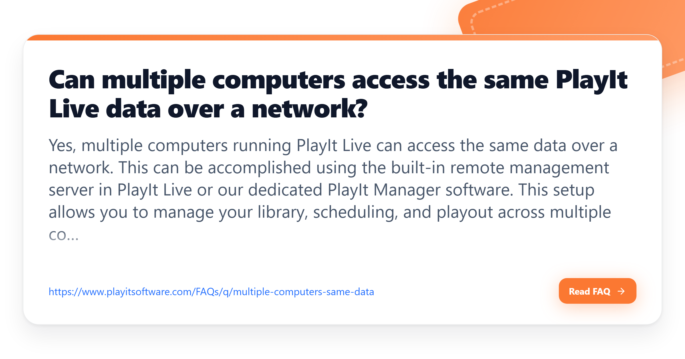 Can multiple computers access the same PlayIt Live data over a network ...