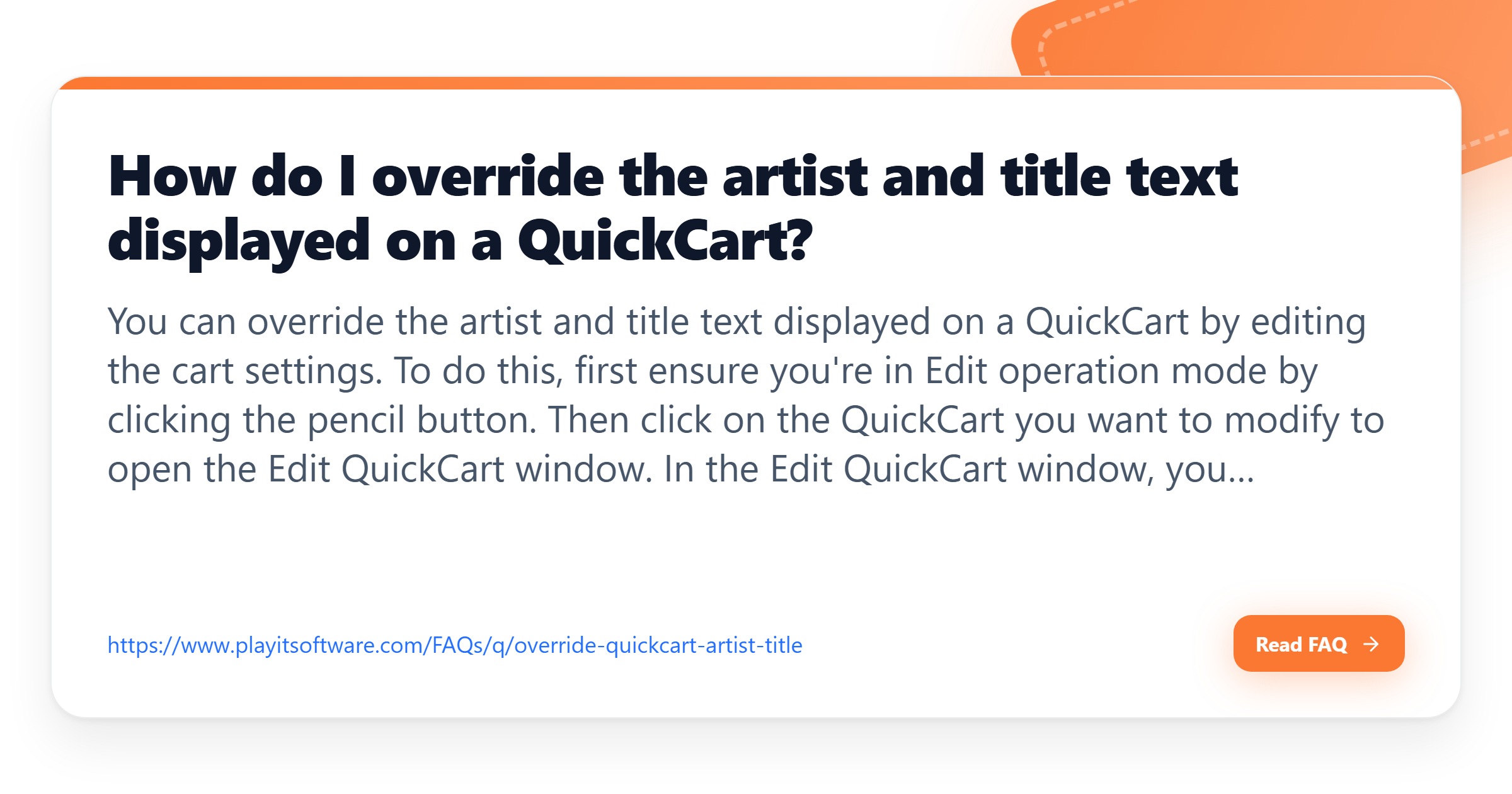 Text Override How do I override the artist and title text displayed on a QuickCart ...
