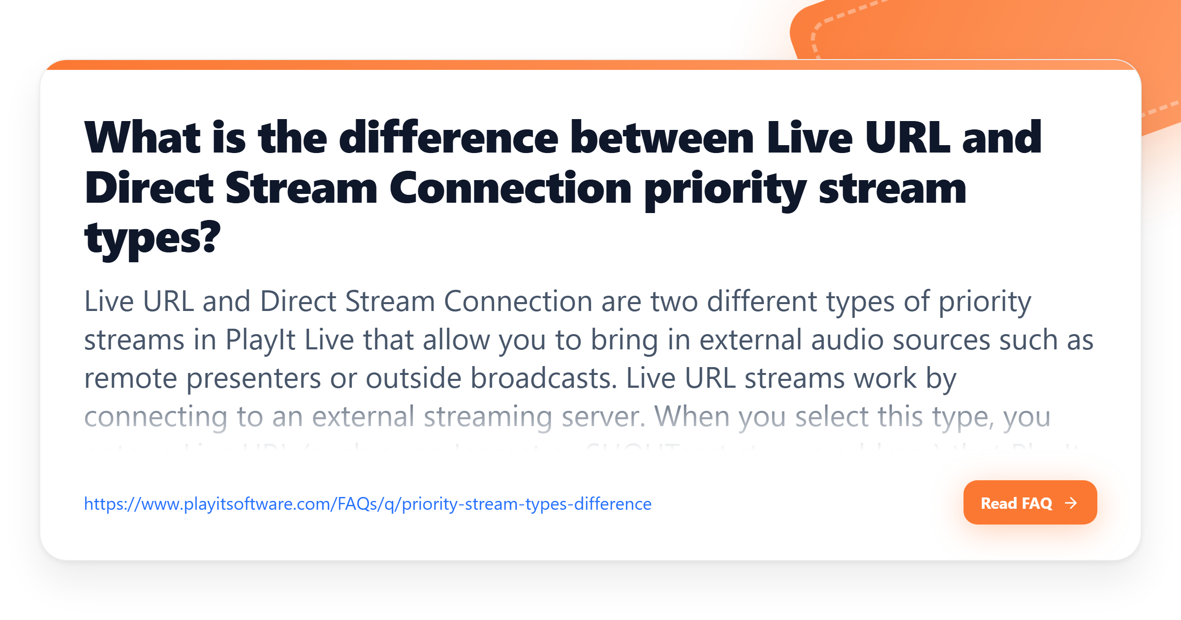 What is the difference between Live URL and Direct Stream Connection ...