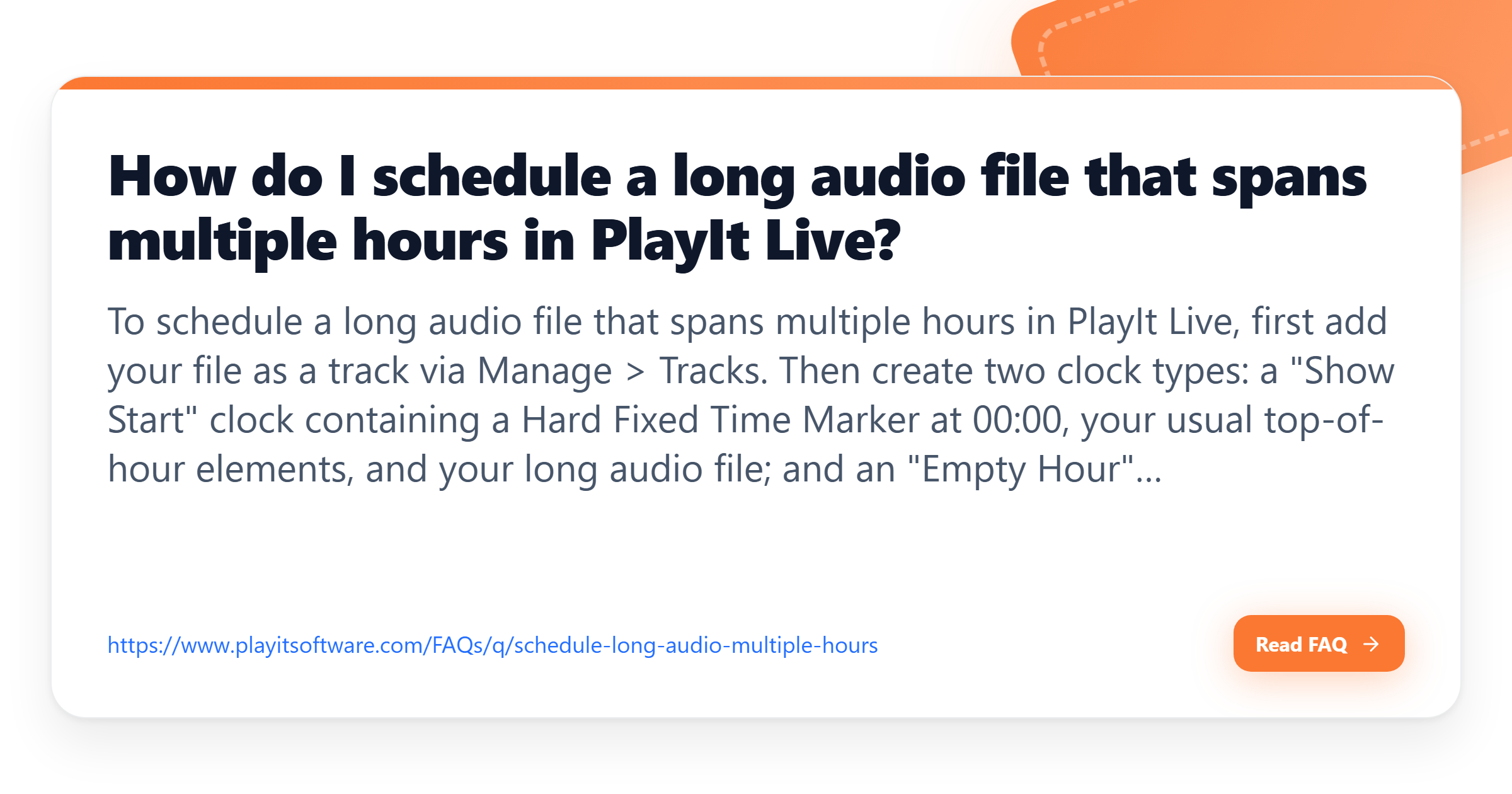 How do I schedule a long audio file that spans multiple hours in PlayIt ...